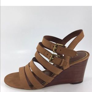 Ralph Lauren Wedges Nubuck Light Brown Buckle Gold